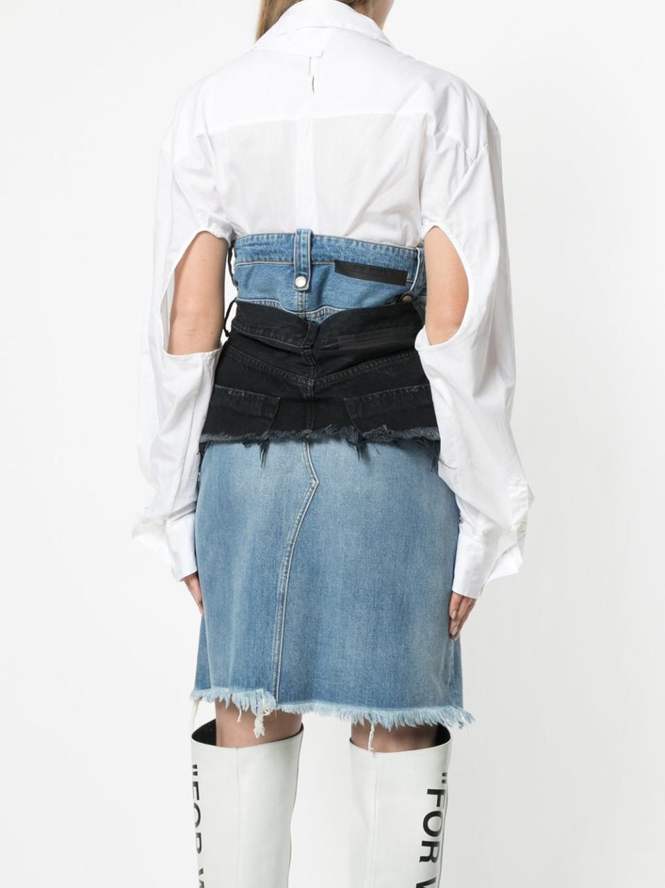 DOUBLE DENIM The ?920 Farfetch designer dress that is trying to be a shirt, skirt and pair of jeans at the SAME TIME